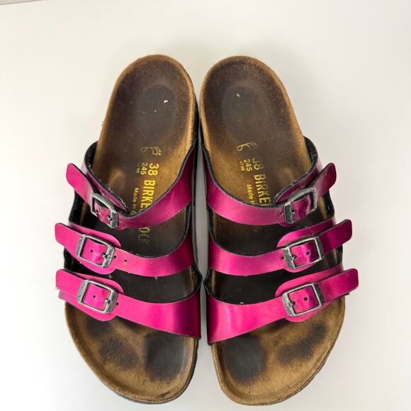 Birkenstock Women Florida Sandal Size 7 Birko Flor Metallic Strappy Pink Fuchsia - Picture 6 of 12